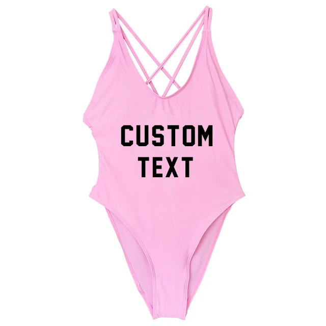Custom Letter Print Sexy One Piece Swimsuit Swimwear Women Cross Bandages Beachwear Girl Monokini Bathing Suit