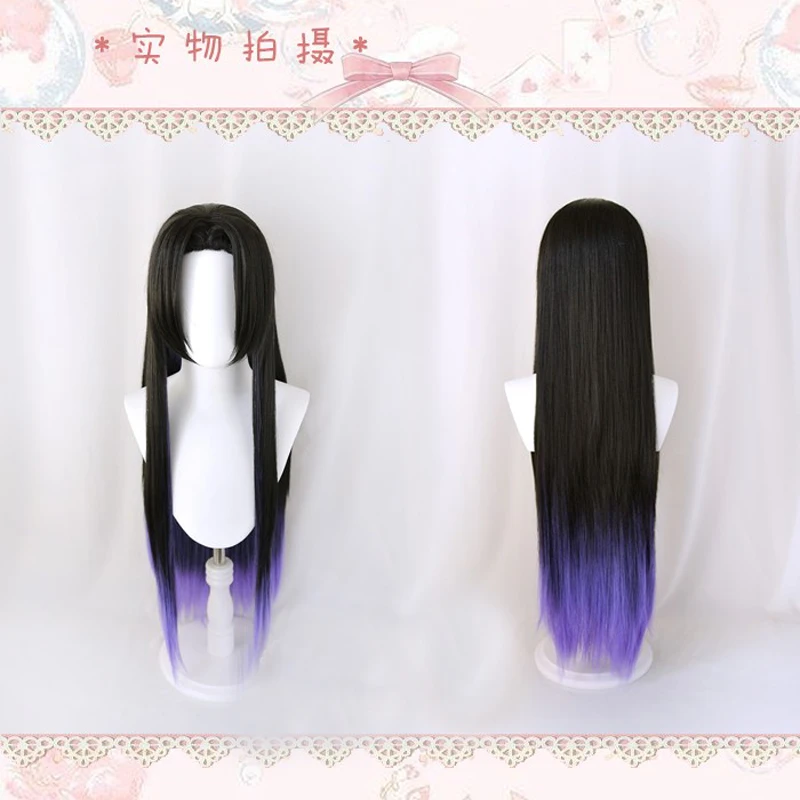 

Kochou Kanae Demon Slayer Kimetsu No Yaiba Cosplay Black Purple Wig Straight Synthetic Hair for Adult Headwear + Free Wig Cap