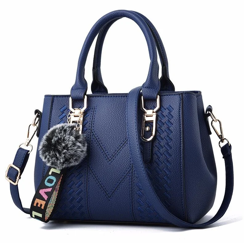 

Embroidery Messenger Bags Women Leather Handbags Bags for Women 2021 Sac a Main Ladies hair ball Hand Bag
