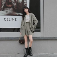 small suit female korean spring and autumn jacket pleated skirt two piece college style student female suit
