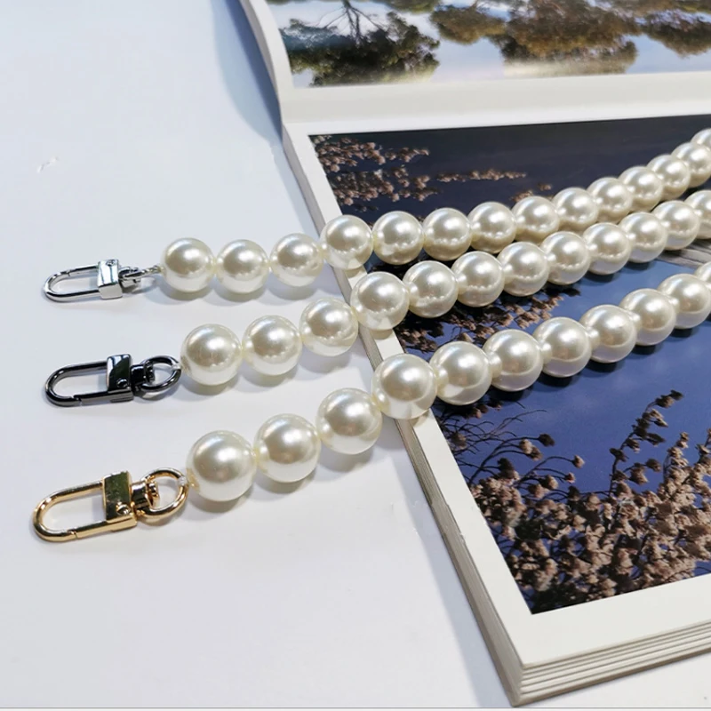 HAHIYO Imitation Pearl Bead Purse Chain Strap White Extender Length 7.9  inches Gold Clasp Diameter 0.59 inches 1 Pack for LV Shoulder Purse Handbag