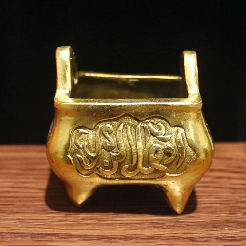 

Antique Pure Copper Sanskrit Tibetan Buddhism Small Square Incense Burner Wire Incense Household Tea Ceremony for Buddha Temple