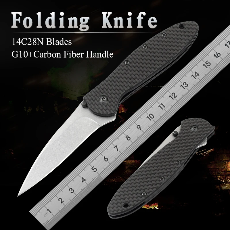 

1660 Outdoor Folding Knife G10 carbon fibers Handle Blades 14C28N Camping Hunting Pocket Tactical Self-defense EDC Tool Knives