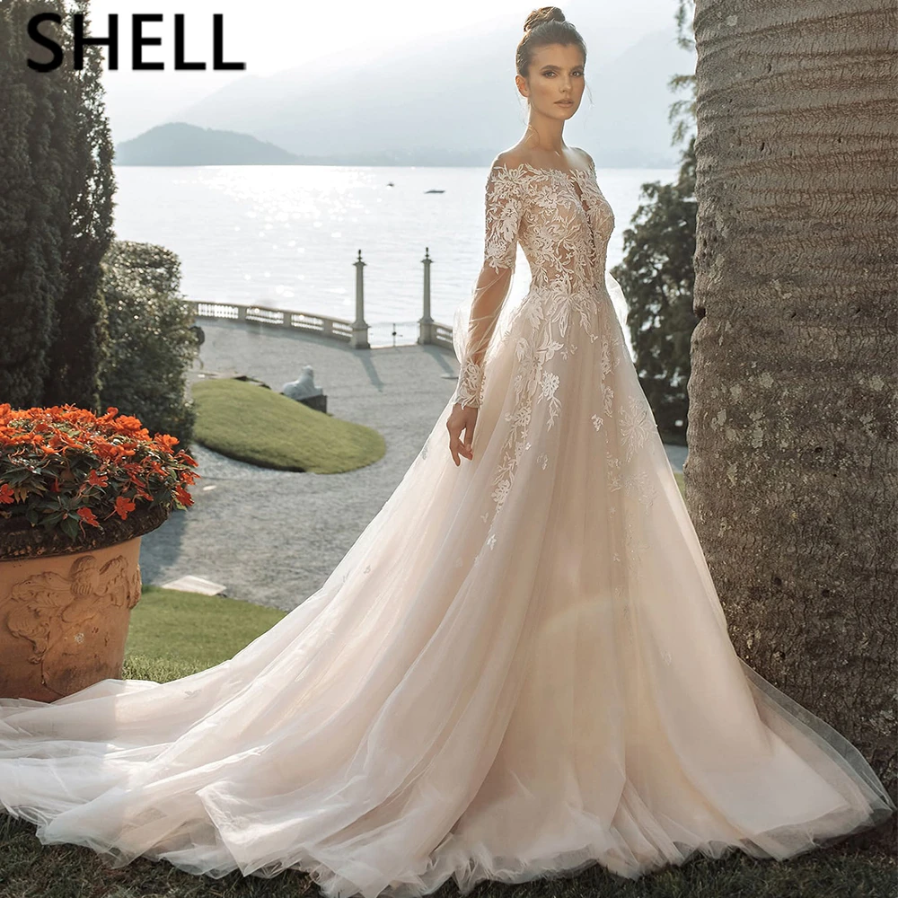 2022 Hot Sale Satin A-Line Appliques Sweetheart Wedding Dresses Off Shoulder Button Backless Floor Length Bridal Gowns plus size wedding dresses