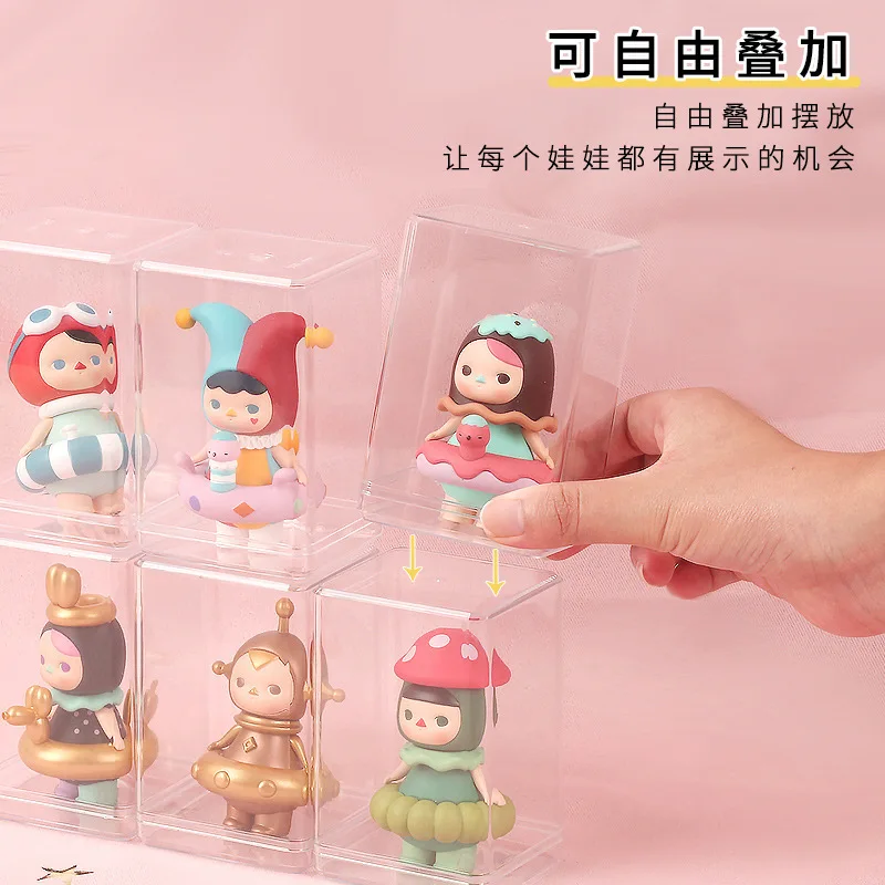 Stackable Blind Box Figurine Storage Box Organizer Clear Mini Doll Display Case Dustproof Toys Pop Mart Display Stand Containers
