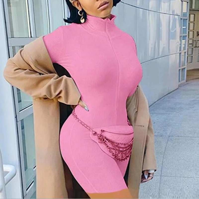 

Women Trendy Ribbed Turtleneck Jumpsuit Casual Solid Color Jumpsuits Ladies Sexy Skinny Jumpsuit For Female