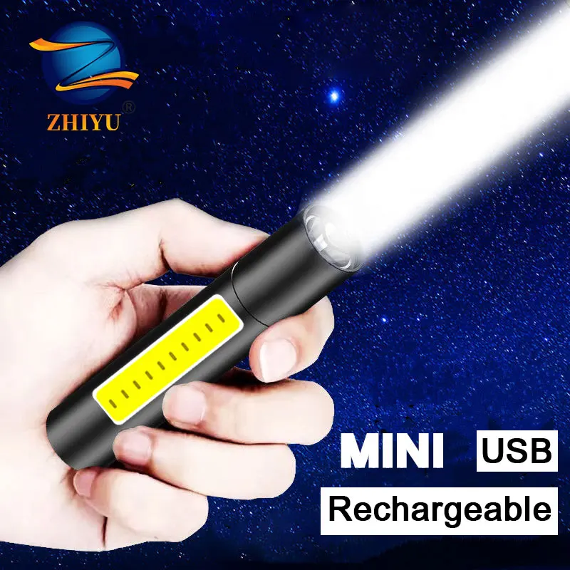 ZHIYU USB Перезаряжаемый Мини светодиодный фонарик XPE COB портативный фонарь с 3