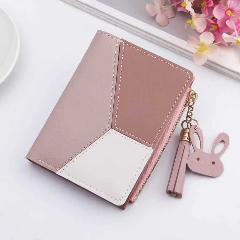 New Leather Wallet Women Short Zipper Ladies Purse Money Bag Coin Pocket Patchwork Cute Feminine Wallets Clutch Card Holder | Багаж и