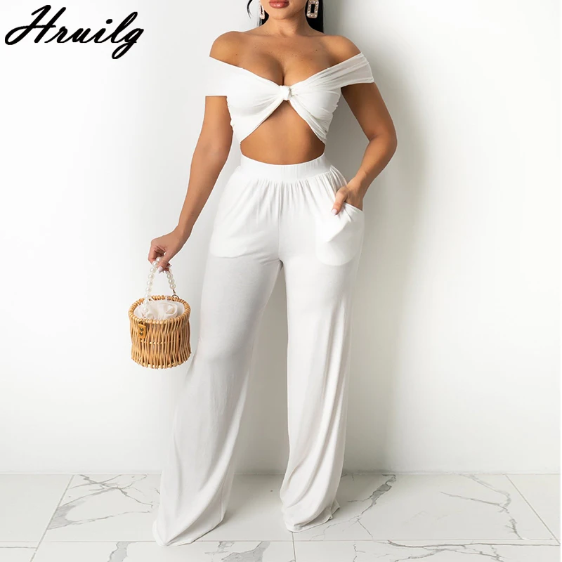 

Новое поступление, костюмы с брюками, однотонные Топы без бретелек и длинные брюки, облегающие элегантные Брючные костюмы с рюшами, ажурные ...