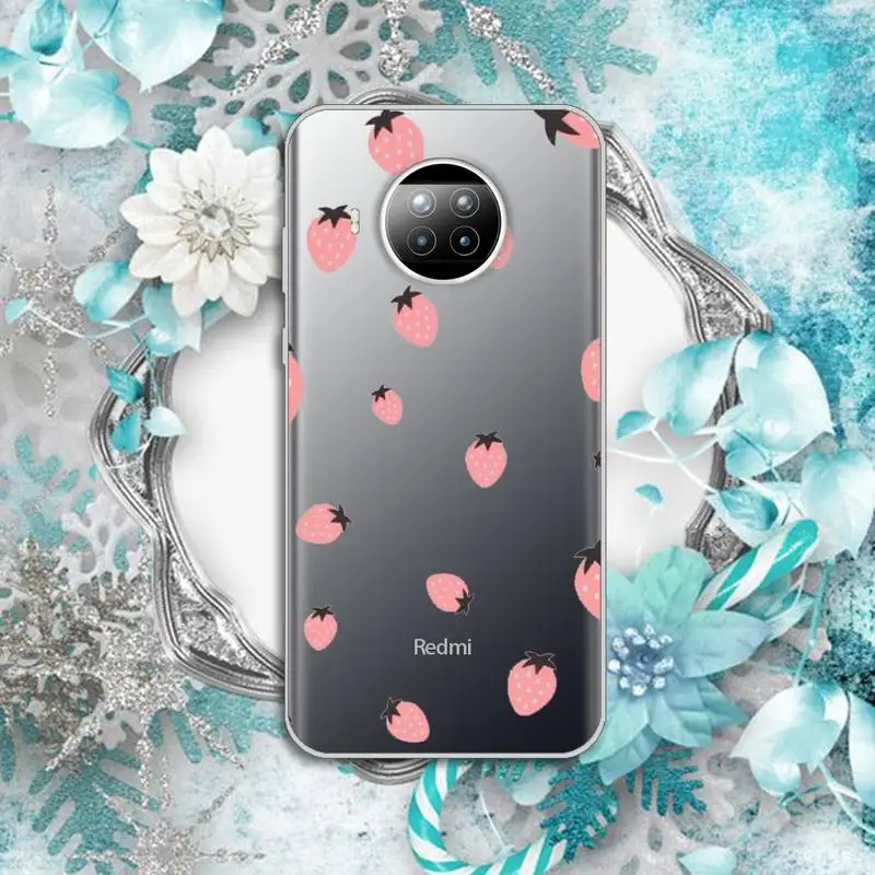 

Pink red strawberry cartoon fruit art Phone Case Transparent for Xiaomi Redmi note 10 t 8 9 pro lite 11
