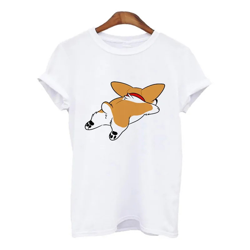 

Women T-shirt Graphic Dog Cartoon Pattern Animal Funny White Cute Printed T-shirts O Neck Casual Women Top Ladies Simple T-shirt