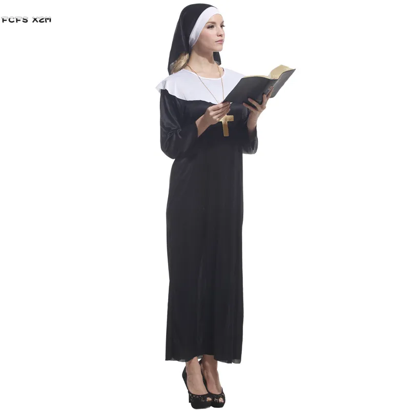 

Female Priest Pastor Cosplay Woman Halloween Nun Costumes Carnival Purim Parade Masquerade Nightclub Bar Role Play Party Dress