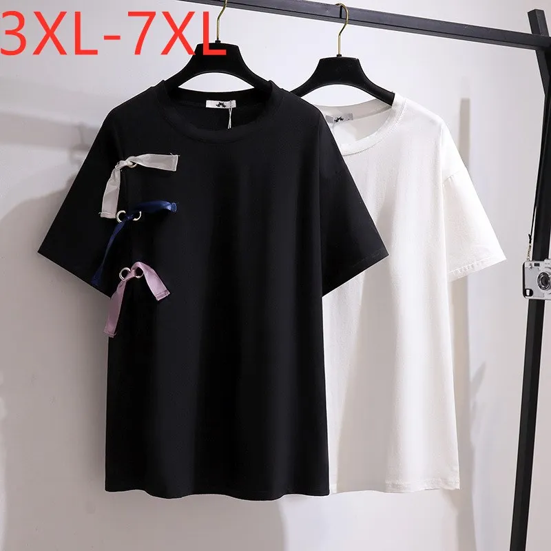 

Футболка женская свободного покроя, с коротким рукавом, Черная/белая, 3XL/4XL/5XL/6XL/7XL