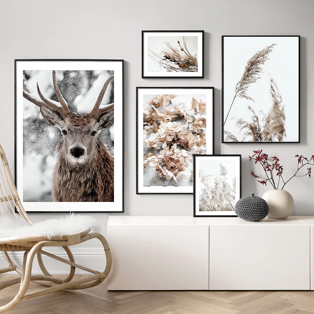 

Bouquet Wall Art Animal Canvas Painting Hydrangea Twig Nordic Prints Room Decor Pictures Deer Landscape For Posters Aesthetic