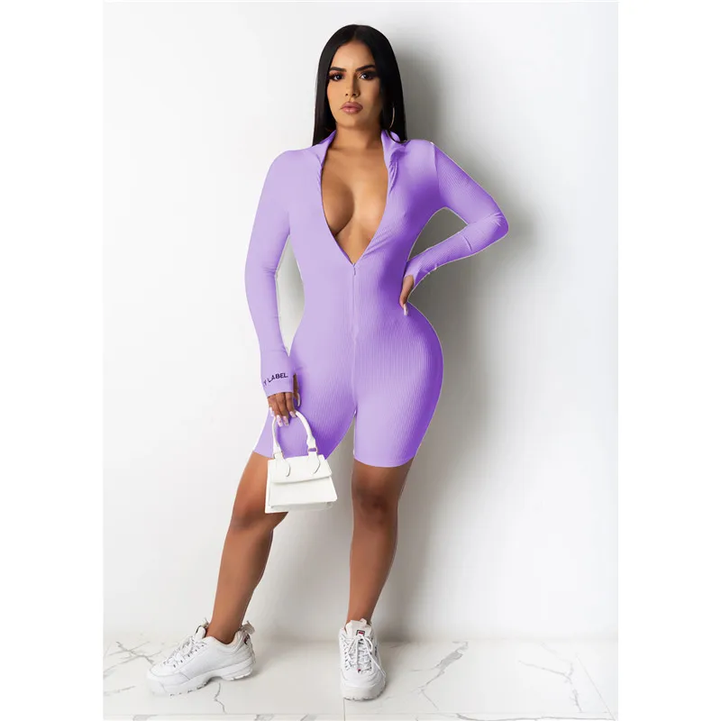 

Autumn Long Sleeve Bodycon Jumpsuit Women Rompers Fitness Letter Zipper Sexy Jumpsuits Skinny Embroidery Overalls Streetwear