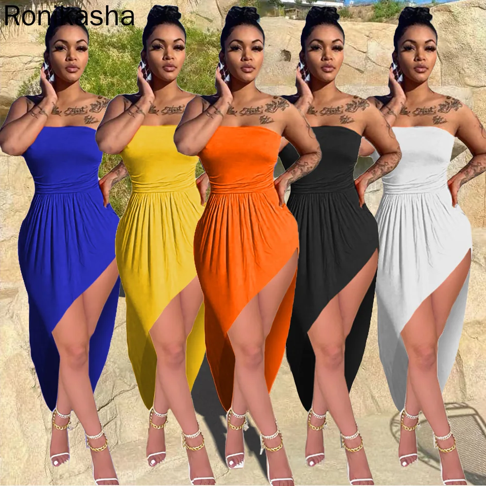 

Ronikasha Off the Shoulder Dress for Women Asymmetric Strapless Backless One Piece Skirt Beach Summer Dresse