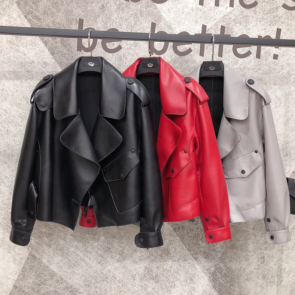 JAZZEVAR New High Fashion Street Women Real Sheep Skin Leather Jacket Oversized Genuine Leather short Jackets Loose Clothing