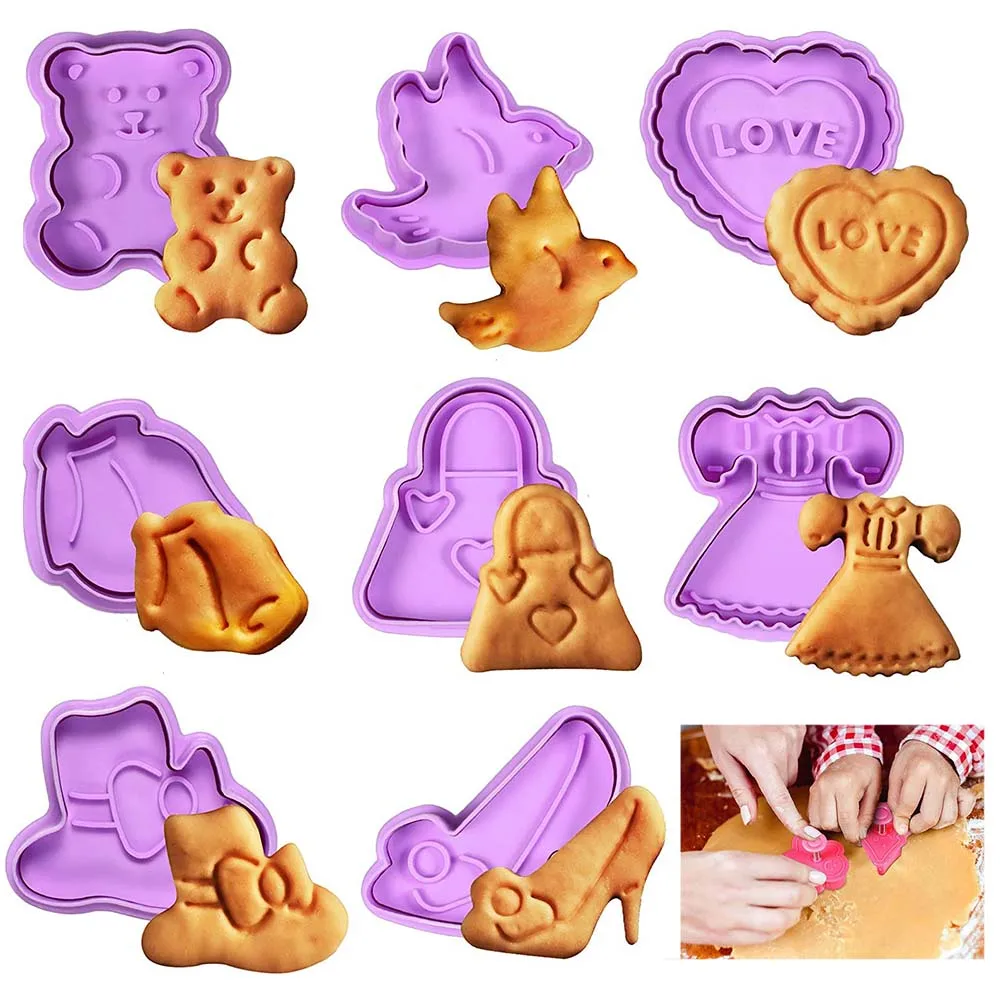 

4pcs/set Cookie Cutter Embossing Mold Fondant Stamper Set Plastic spring Die Biscuits Pastry Cutter Set