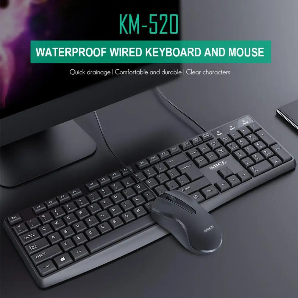 

KM-520 104 Keys Universal Waterproof And Non-Slip USB Wired Gaming Keyboard Mouse Kit for Home Game Office