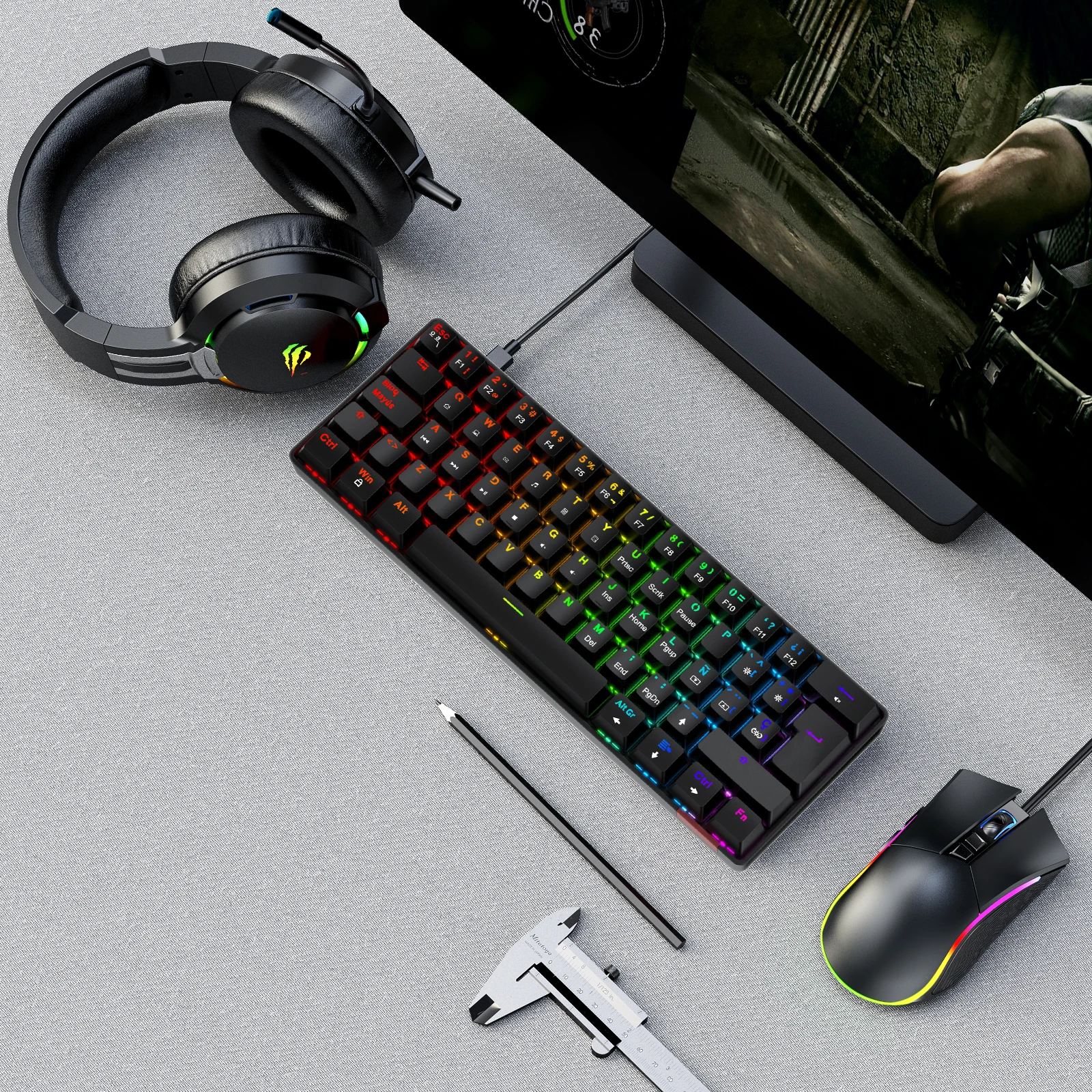 havit mechanical gamer keyboard wired red switch 62 keys anti ghosting for gaming keyboard and work spanish version black free global shipping