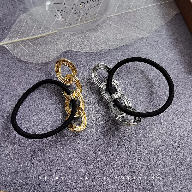 

Korean Internet Celebrity Ins Metal Chain Hair Band Simple Temperament Rubber Band Female Hair Rope Headdress High Elastic Hair