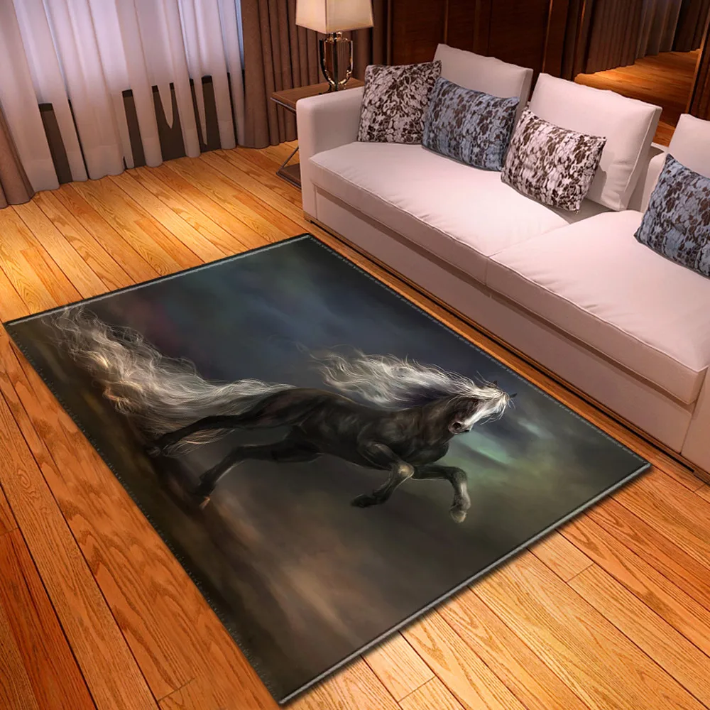 

Horse Living Room Area Rug Large Horse Print 3D Carpet Bedroom Floor Rugs Parlor Kids Play Gamer Rug Flannel Floormat Anti-slip