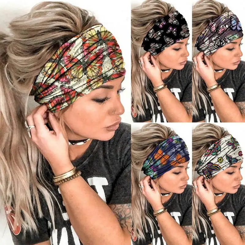 

2021 Butterfly Wide Headband for Women Cotton Solid Leopard Knot Hairbands Boho Turban Headwrap Bandana Girls Hair Accessories