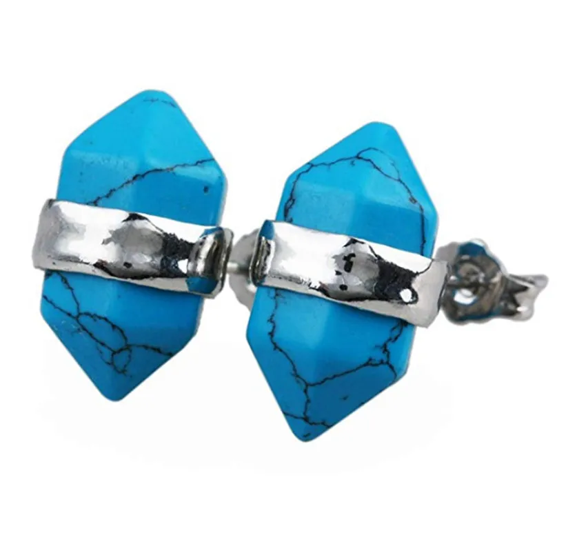 FYJS уникальное серебро маленькая шестиугольная колонна малахитовые клипсы с