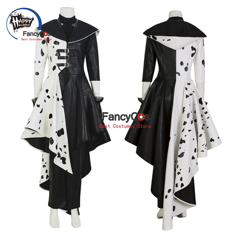2021 Cruella Costume Cosplay Maid Dress Adult Kids Cruella de Vil Dress Gown Black White Polka Dot Custom Made