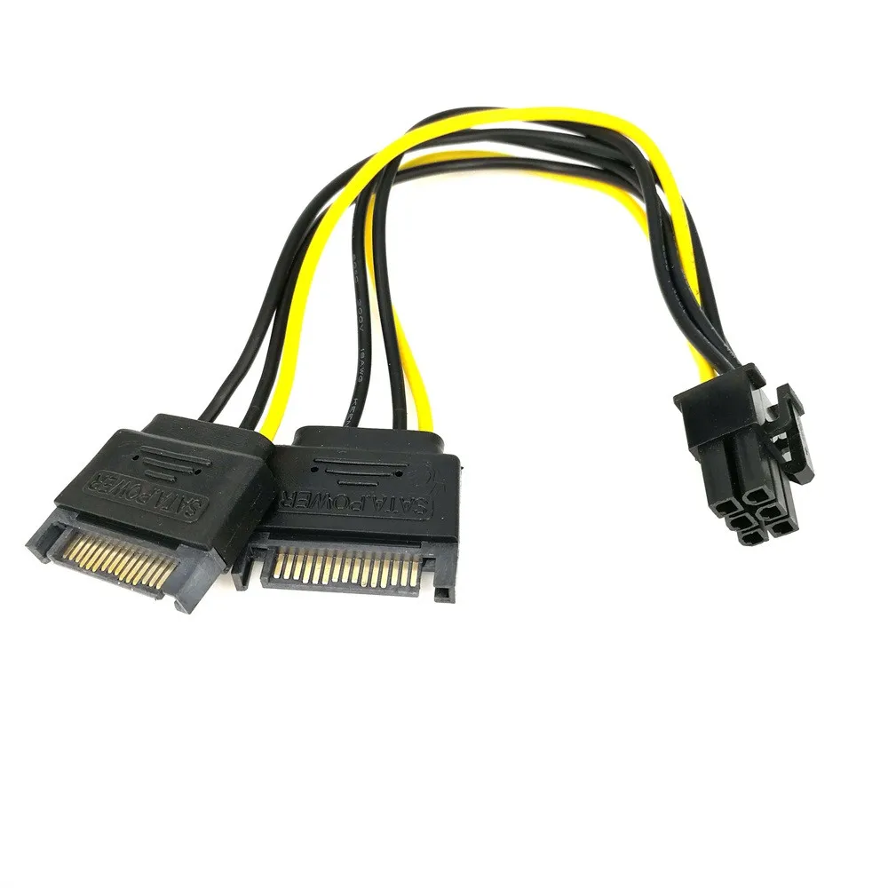Двойной SATA 15Pin штекер M к PCI e 6 контактный разъем F видеокарта кабель питания