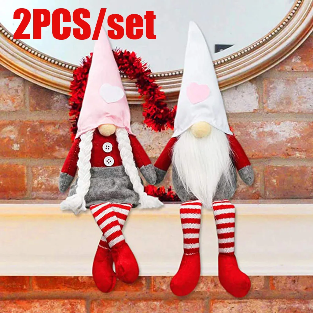 

2PCS Gnome Gifts Gnomes Valentine Day Decorations Plush Long-Legged Faceless Dwarf Rudolph Doll Valentines Day Gnomes Decor