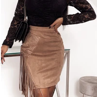 elegant irregular high waist mini skirt 2022 casual tight fitting suede leatherdress ladies fashion slim fit hips fringed skirt