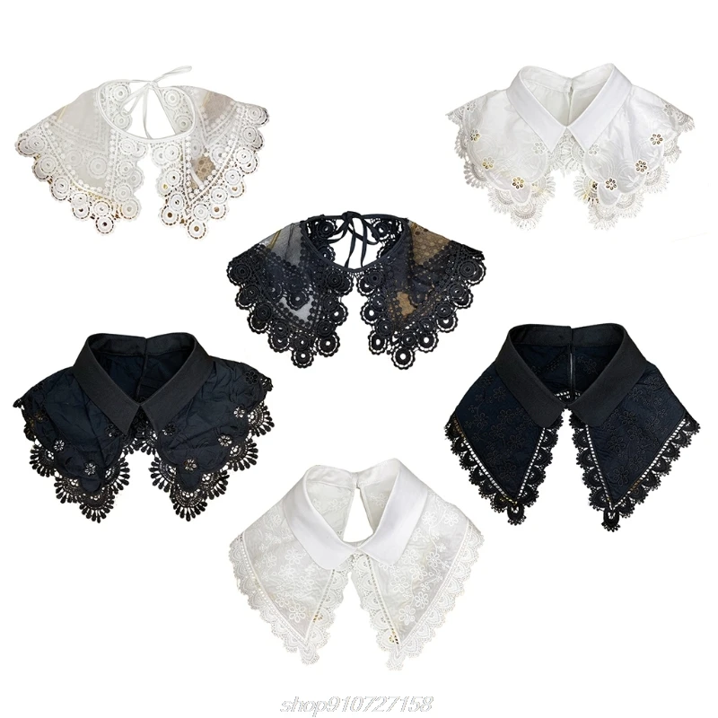 

Women Solid Color Decorative Fake Collar Shawl Hollow Out Floral Lace Trim Lapel Half Shirt Necklace Detachable A16 21 Dropship