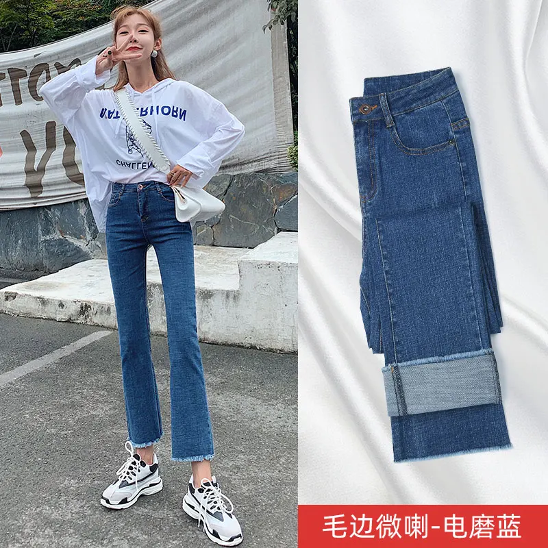 jeans woman mom high waist stretch women jean femme streetwear ripped for denim black blue fleece warm skinny | Женская одежда