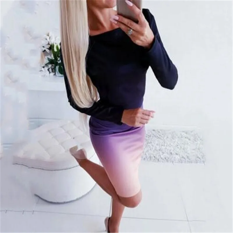 Офисное женское элегантное платье новинка длинный рукав для девушек стрейч