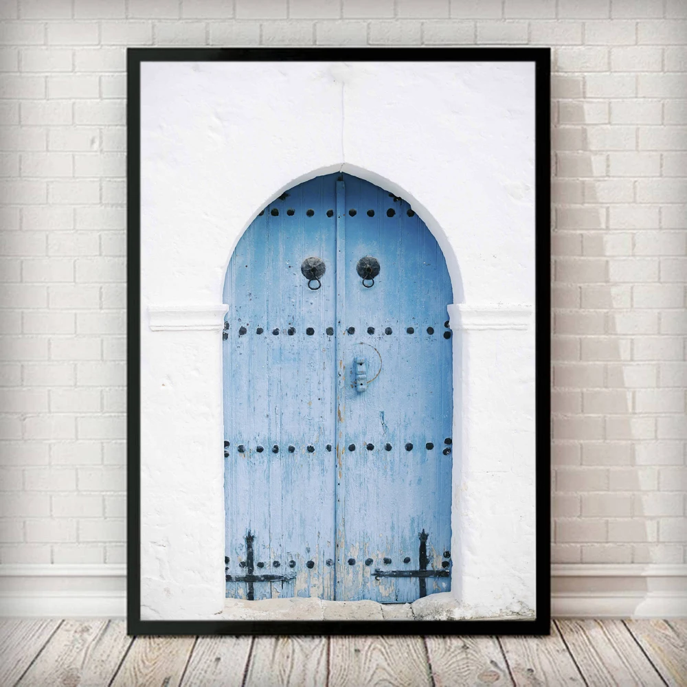 Настенная картина с изображением синей двери в европейском стиле для старого