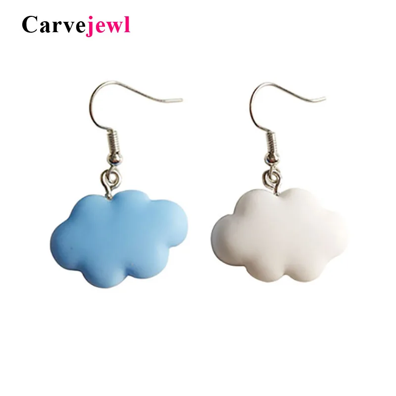 Серьги-клипсы Carvejewl из глины, голубое белое облако, серьги-подвески для женщин, подарок для девочек, милые женские ювелирные серьги