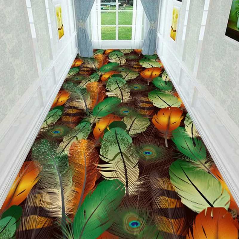 

Feather Flower Printing 3D Carpet Living Room Long Hallway Corridor Kitchen Rug Mat Flannel Anti-slip Doormat Bedroom Area Rug