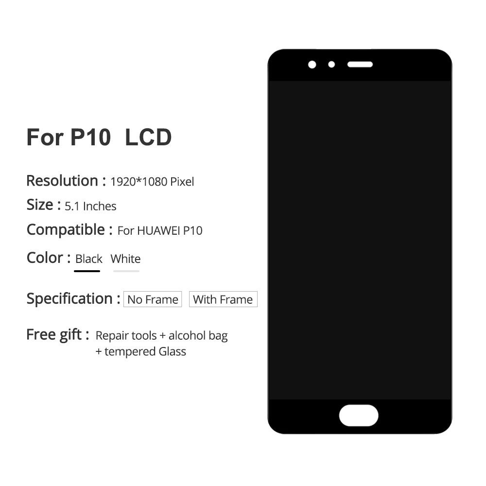 5 1 ''P10 LCD для HUAWEI P10 дисплей сенсорный экран с рамкой Замена VTR L09 L10 ЖК