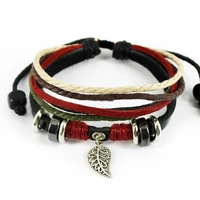new black handmade leather jewelry adjustable mens leaf bracelet womens bangle