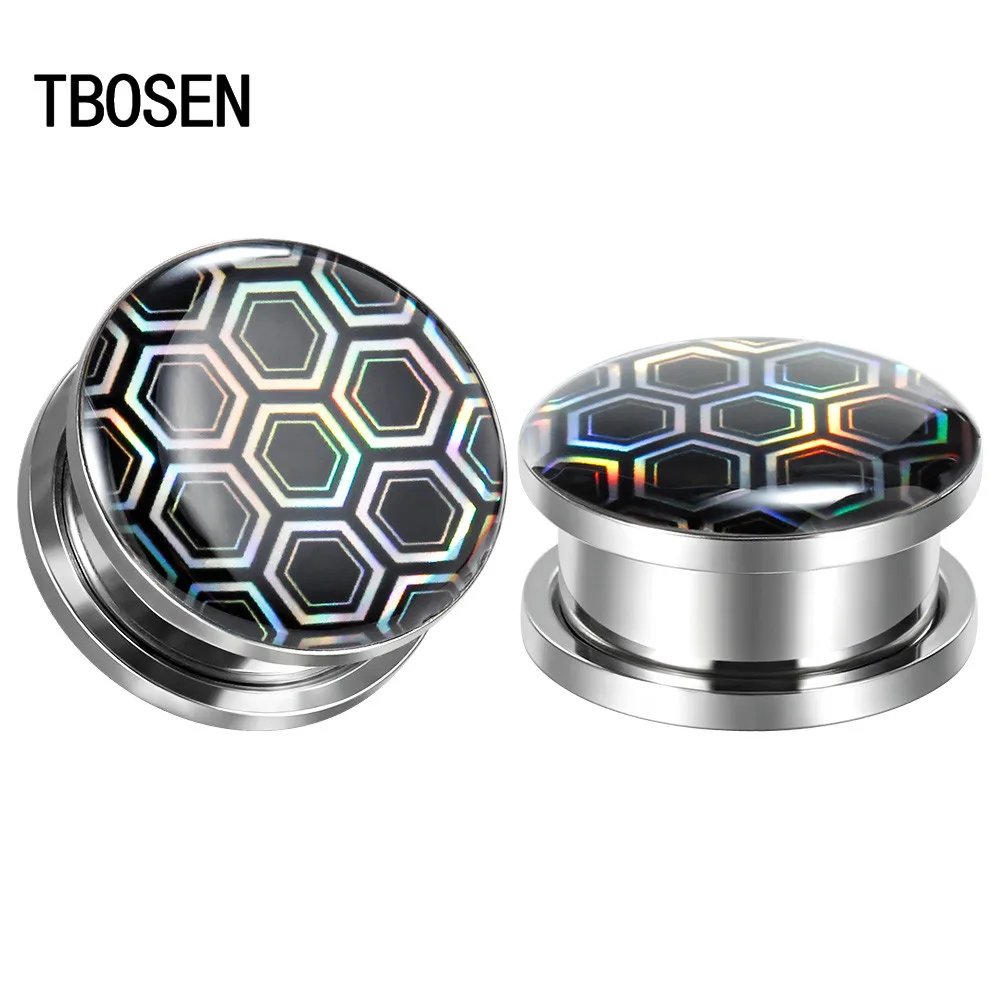 New Fashion Stainless Steel Geometry Texture Logo Ear Expanders Tunnels Earring Gagues Piercing Plugs Body Jewelry Gift 2pcs | Украшения и