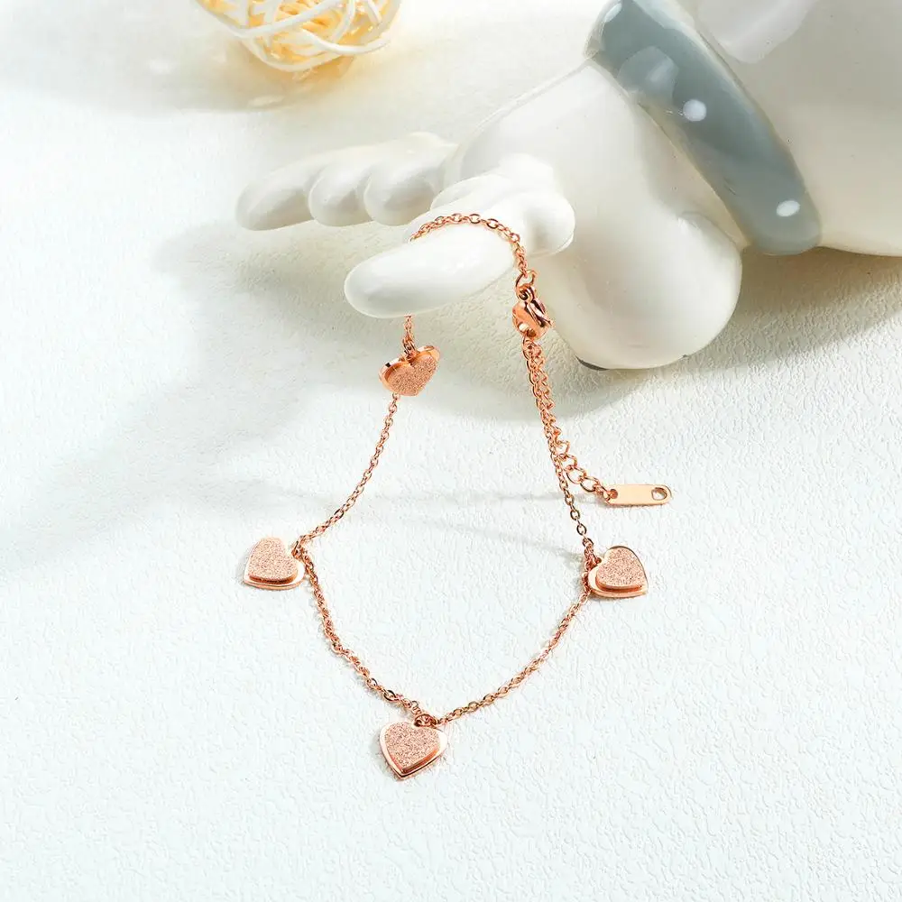 

Stainless Steel Matte Heart Anklets For Women Rose Gold Color Charm Summer Foot Jewelry Gift Dropshipping