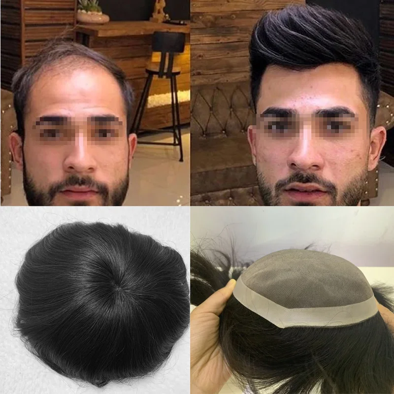 Real European Human HairToupee For Men Fine Mono Lace  Mens Toupee Hairpiece System Wig Hair Replacement Breathable for Men