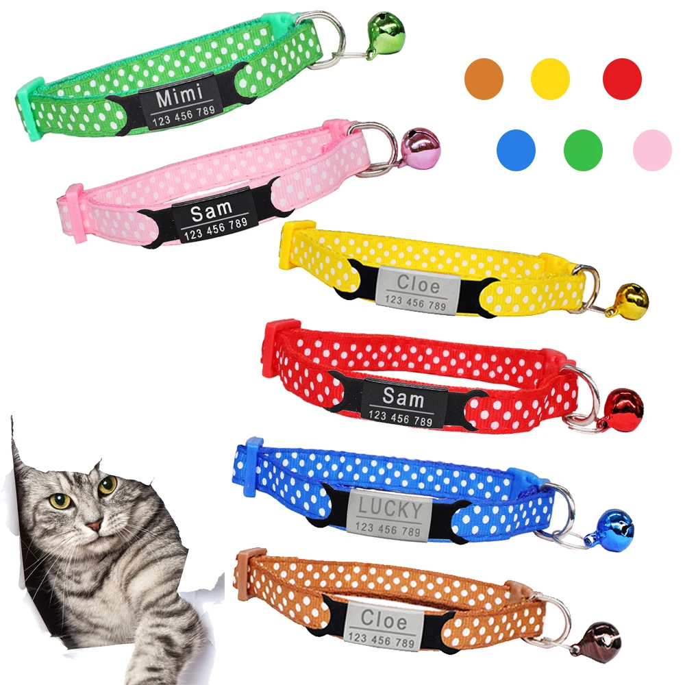 

Dot Print Nylon Collar Custom Personalized ID Free Engraving Cat Small Dog Cute Nylon Adjustable for Puppy Kittens Necklace