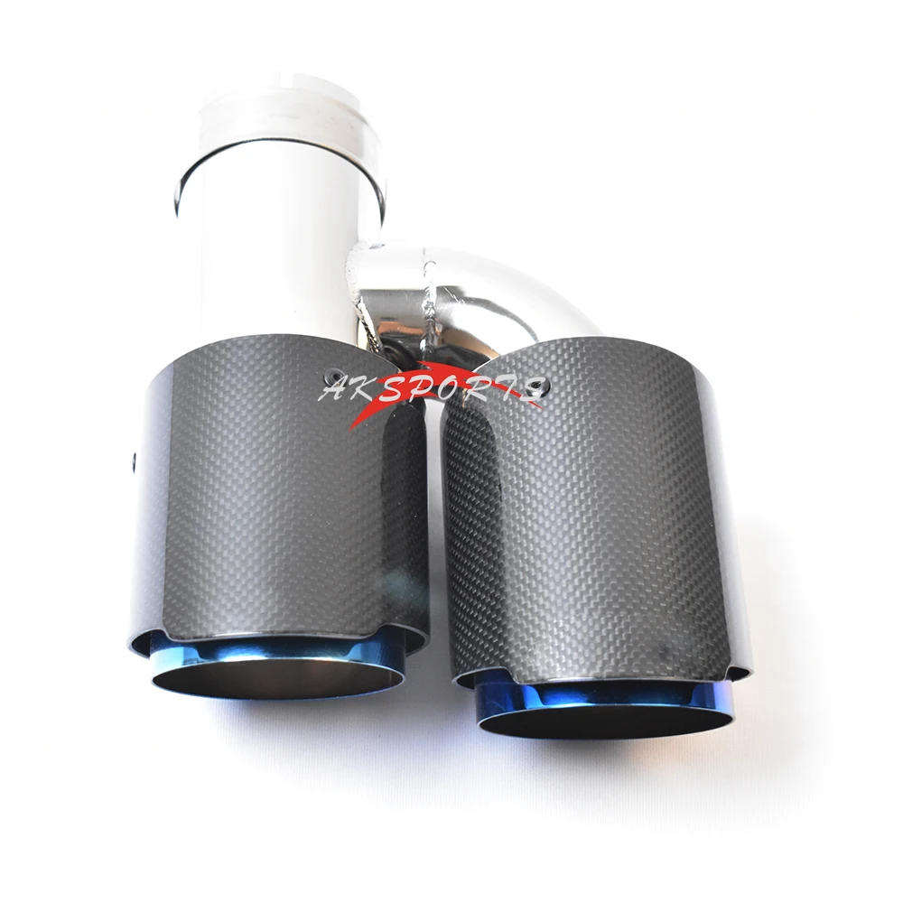 

1PC H Style Glossy Carbon Stainless Steel Universal Dual Left Side Exhaust Pipe blue End Muffle tip For BMW E90 With A Logo