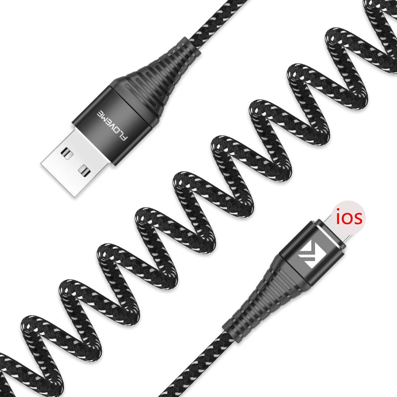 FLOVEME USB кабель выдвижной пружинный кабель для iPhone X XS Max XR 8 7 6 Plus Быстрая зарядка кабель для зарядного устройства провод кабель для передачи данных адаптер