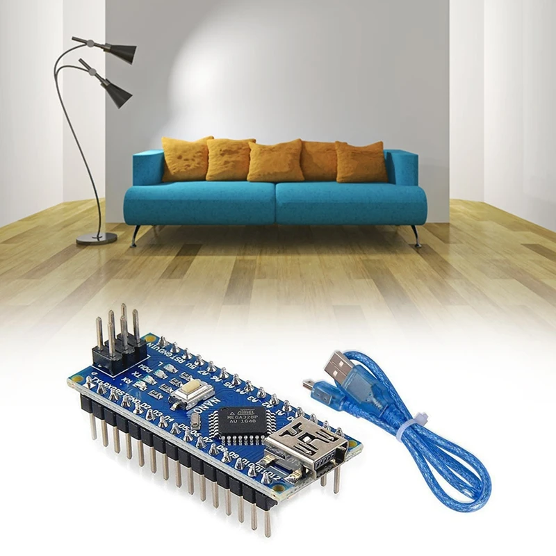Плата микроконтроллера Mini Nano V3.0 ATmega328P с USB-кабелем для Arduino (2 платы + 2 кабеля) |