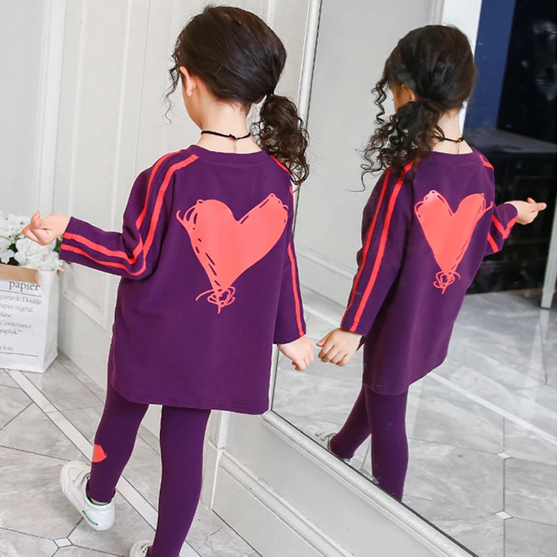 Одежда для девочек весенне осенний спортивный костюм свободная футболка с