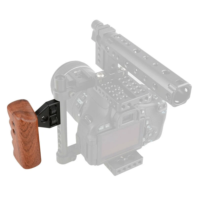 

DSLR Camera Left Wooden Handle Grip Mount Support for DV Video Cage Rig Spacing 18mm