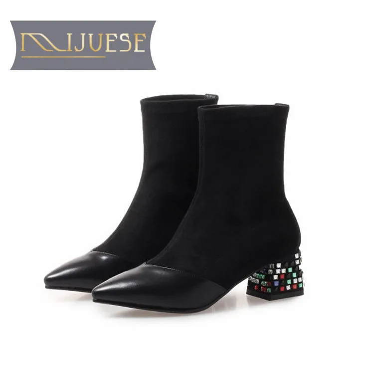 MLJUESE 2020 женские ботильоны из коровьей кожи с острым носком смешанные цвета зимние